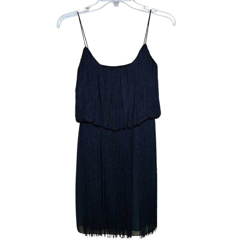 Aidan Mattox Black Fringe Mini Dress Flapper Gatsby LBD 1920's Size 4 Women's